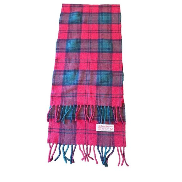 James Dalgliesh Red & Green Plaid Pure New Wool Scarf Made In United Kingdom - Picture 1 of 3